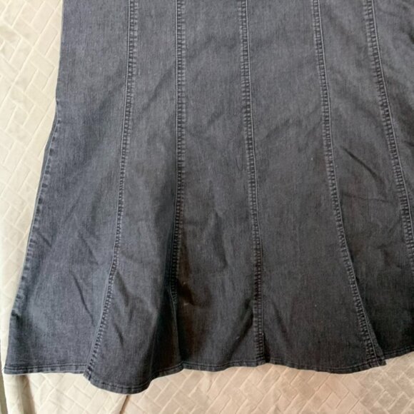 Larry Levine Women 10 Denim Midi Skirt Faded Black Flare Western Coastal Cowgirl - Picture 4 of 16